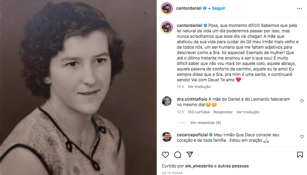 Dona Maria Aparecida, mãe do cantor Daniel - Foto: Reprodução/Instagram @cantordaniel