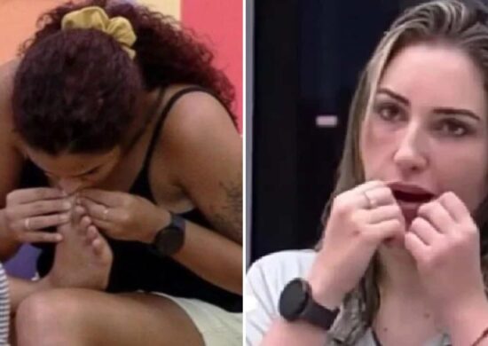 No BBB 23, Paula cortou a unha do pé com a boca e Amanda usou fio de cabelo como fio dental - Foto: Reprodução/Globoplay