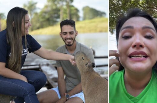 Segundo a deputada, a capivara Filó estava presa em uma gaiola suja - Foto: Reprodução/Twitter @joanadarc_am