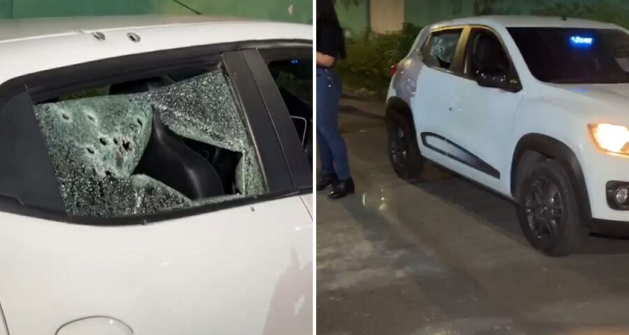 Estado do carro em que homens foram executados a tiros - Foto: Reprodução/WhatsApp