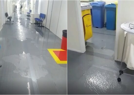 Corredores da ‘Maternidade de Lona’ alagam após forte chuva em Boa Vista-RR