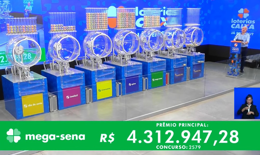 Concurso Mega-Sena 2579 sorteia mais de R$ 4 milhões - Foto: Reprodução/Youtube Caixa Econômica Federal