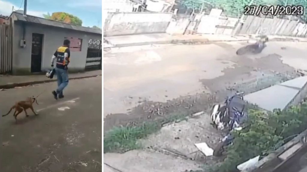 Mototaxista aparece nos vídeos arrastando o cachorro em Manacapuru - Foto: Reprodução/WhatsApp