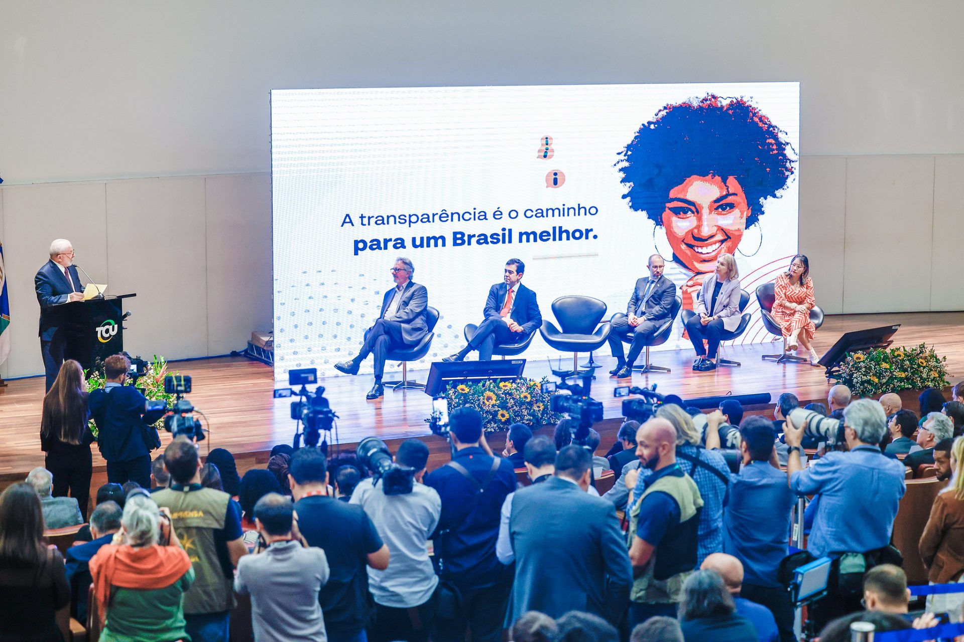 Lula em discurso no auditório do Instituto Serzedello Corrêa, em Brasília -Foto: Ricardo Stuckert/PR
