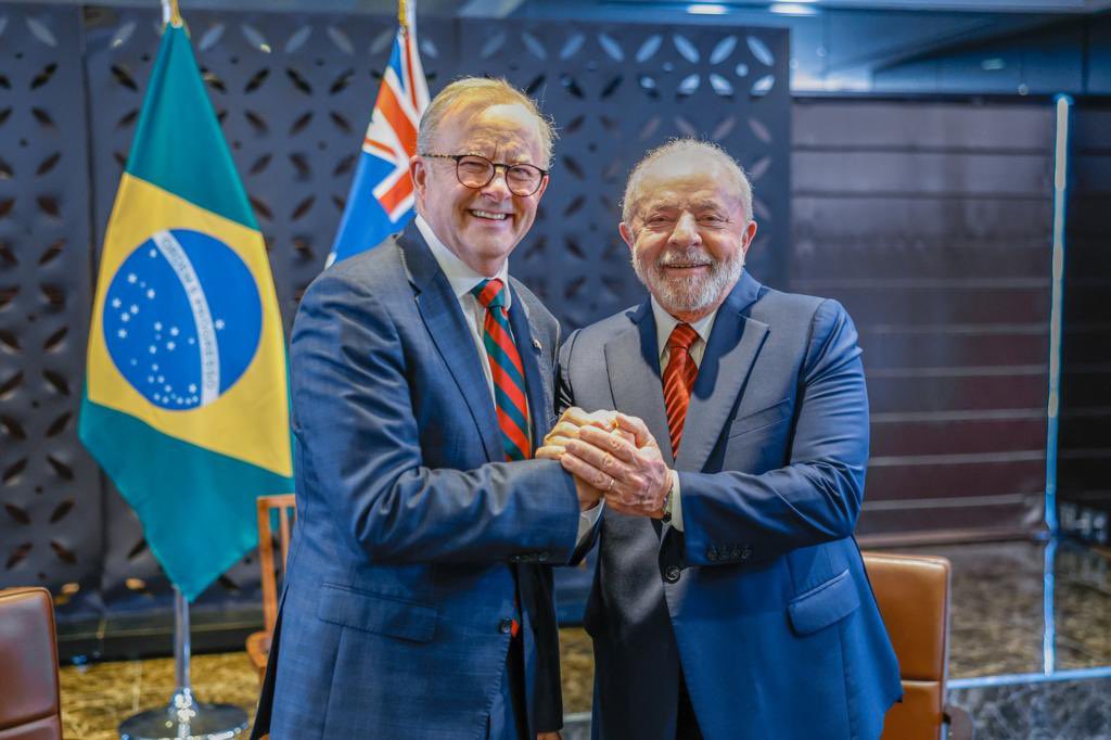 Encontro do presidente Lula com o primeiro-ministro da Austrália Anthony Albanese na reunião do G7 - Foto: Ricardo Stuckert/ PR