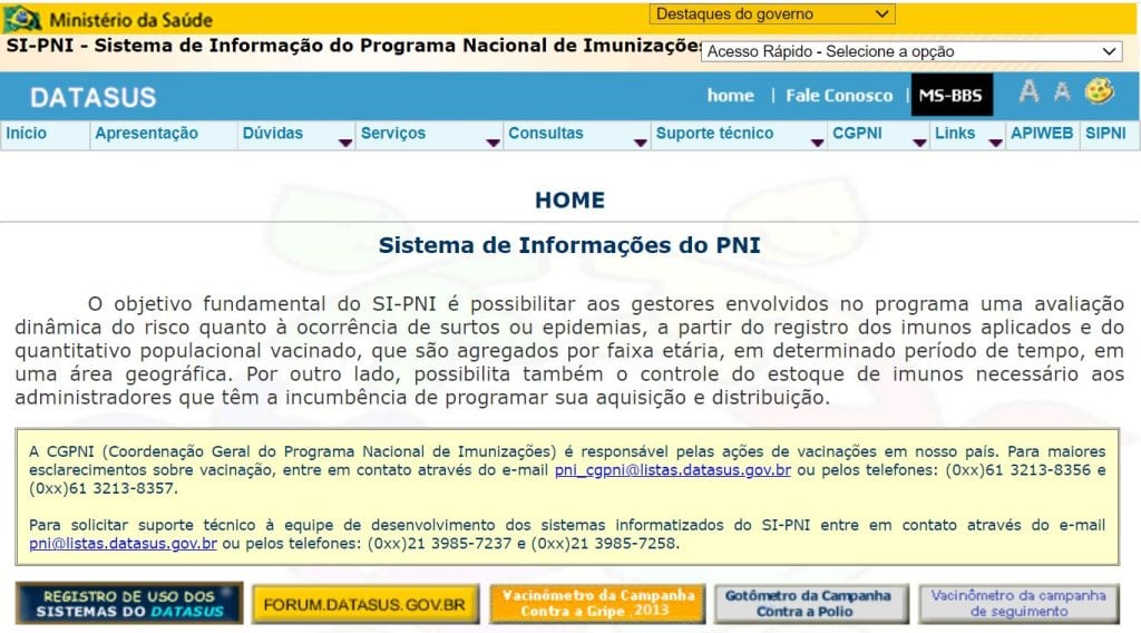 Sistema de registro de imunizações do Sistema Único de Saúde (SUS) no Brasil - Foto: Reprodução/ Ministério da Saúde