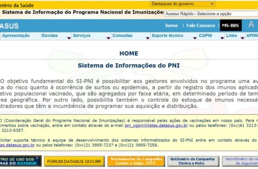 Sistema de registro de imunizações do Sistema Único de Saúde (SUS) no Brasil - Foto: Reprodução/ Ministério da Saúde