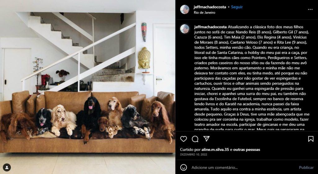 Publicação do Instagram de Jeff Machado dos seus oito "filhos" - Foto: Reprodução/Instagram @jeffmachadocosta