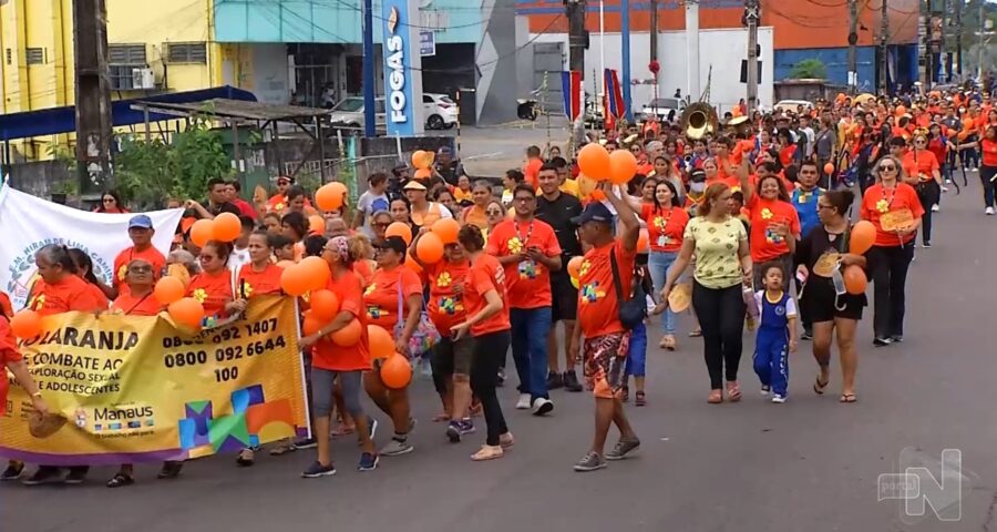 Caminhada contra o abuso sexual infanto-juvenil é realizada em Manaus. Foto: Reprodução/ TV Norte Amazonas.