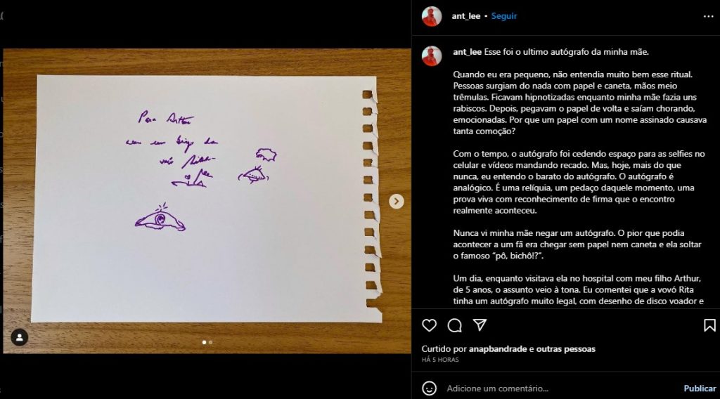 Rita Lee - Postagem do filho da artista, Antônio Lee - Foto: Reprodução/Instagram @ant_lee