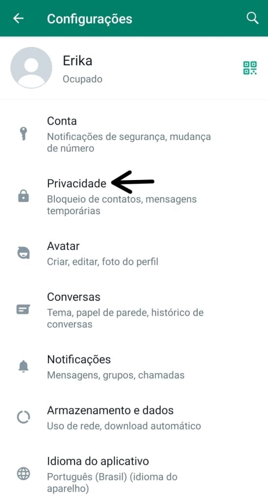 Configurações de privacidade do WhatsApp