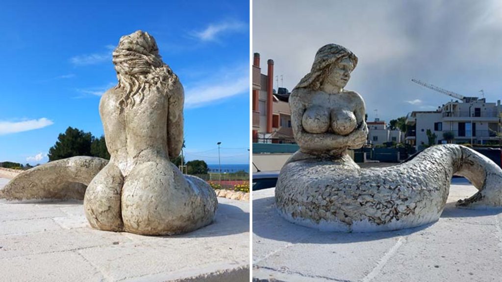 Estátua de sereia no sul da Itália divide opiniões - Foto: Reprodução/Facebook @themonopolitimes