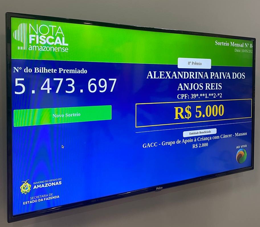 Prêmios do Nota Fiscal Amazonense são sorteados mensalmente - Foto: Divulgação/Sefaz-AM