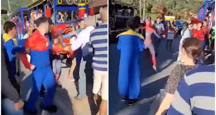 Homem-Aranha teve nariz quebrado na confusão - Foto: Reprodução/WhatsApp