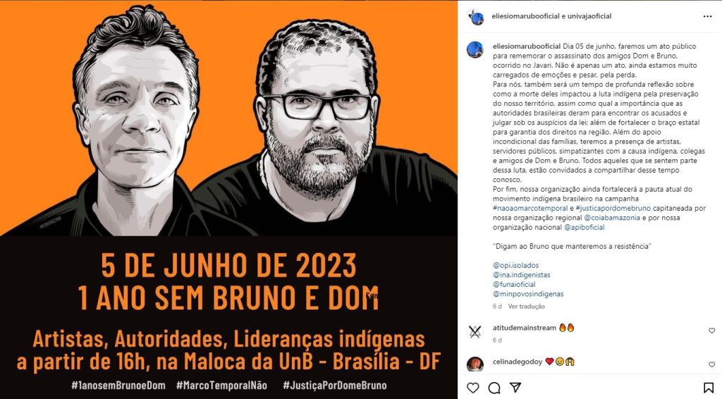 Bruno e Dom foram assassinados no dia 5 de junho de  2022 - Foto: Reprodução/Instagram@univajaoficial