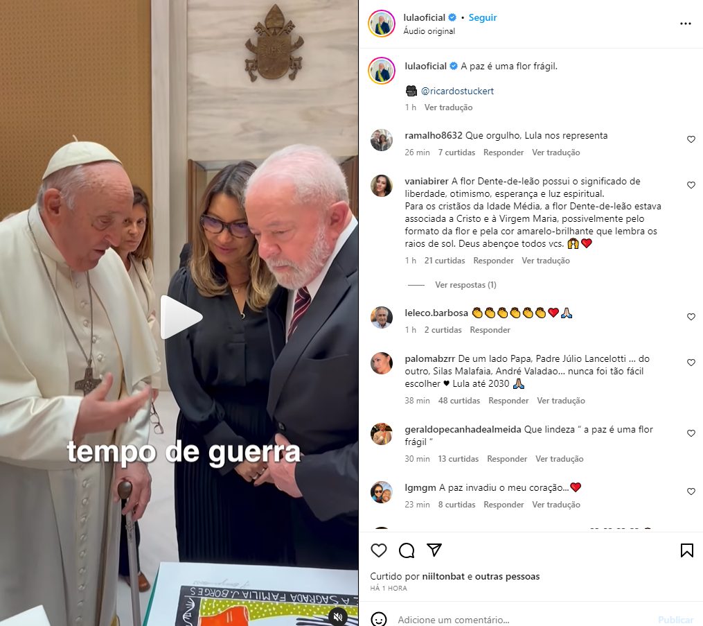 Papa Francisco e presidente Lula - Foto: Reprodução/Instagram@ricardostuckert