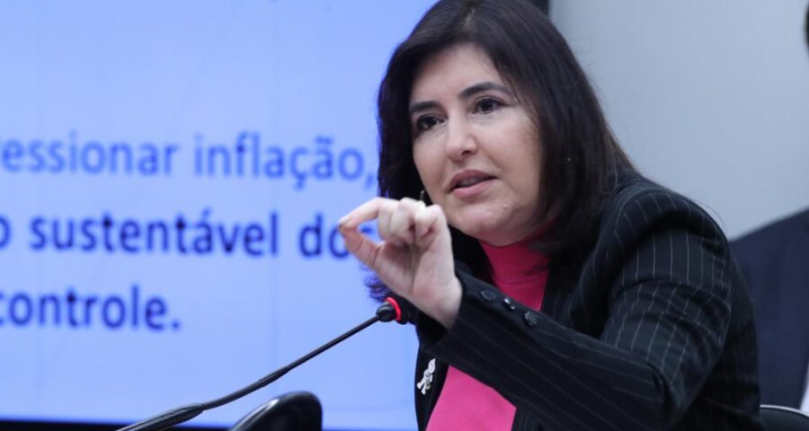 Na Câmara dos Deputados, a ministra Simone Tebet diz que arcabouço só vai dar certo se a receita for incrementada - Foto: Bruno Spada / Câmara dos Deputados