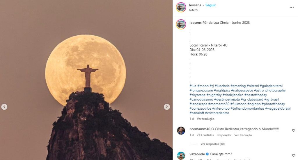 Cristo 'segurando' a Lua viralizou na internet — Foto: Reprodução/Instagram@leosens