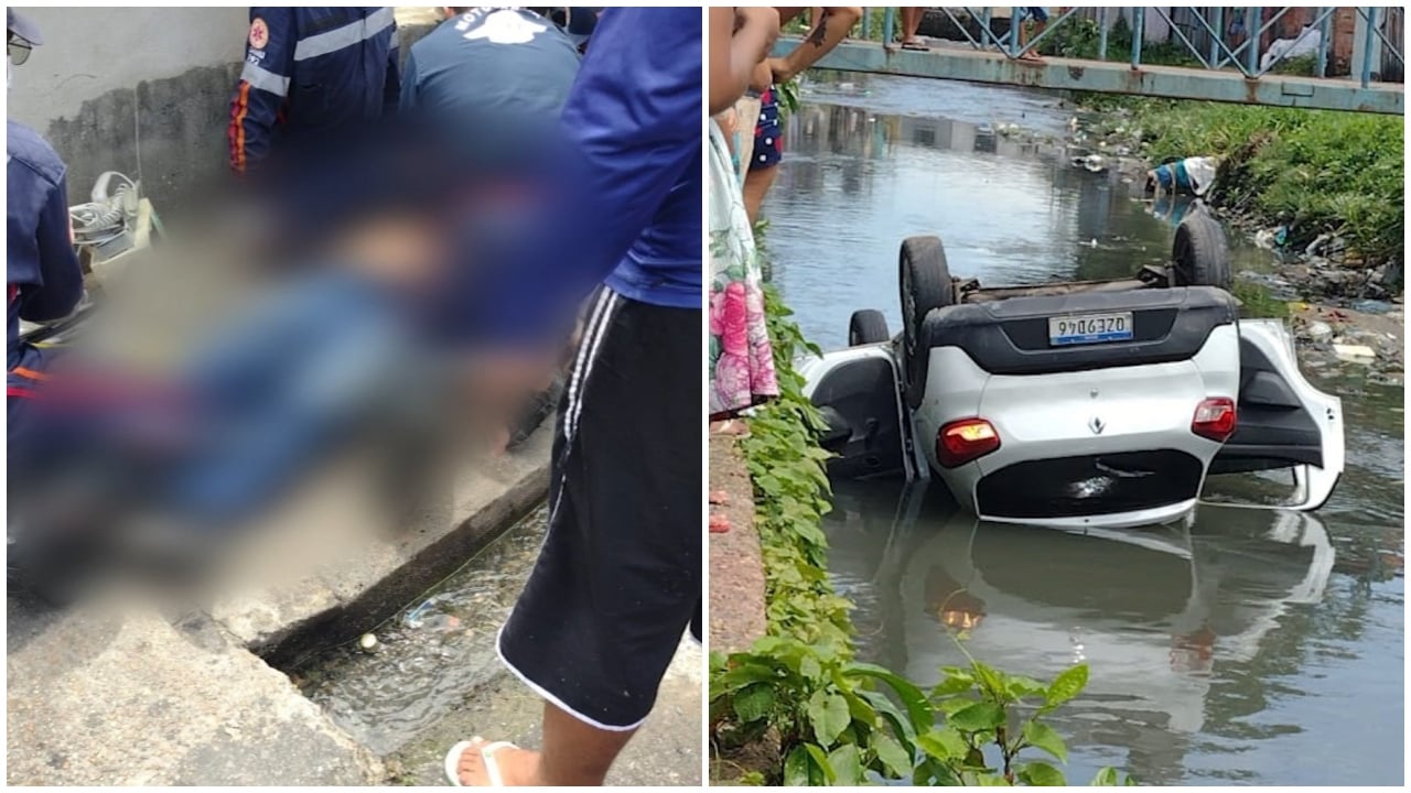 Motorista de aplicativo morre após carro cair em igarapé em Manaus. Foto: Reprodução/ TV Norte Amazonas