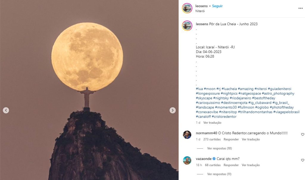 Cristo 'segurando' a Lua viralizou na internet — Foto: Reprodução/Instagram@leosens