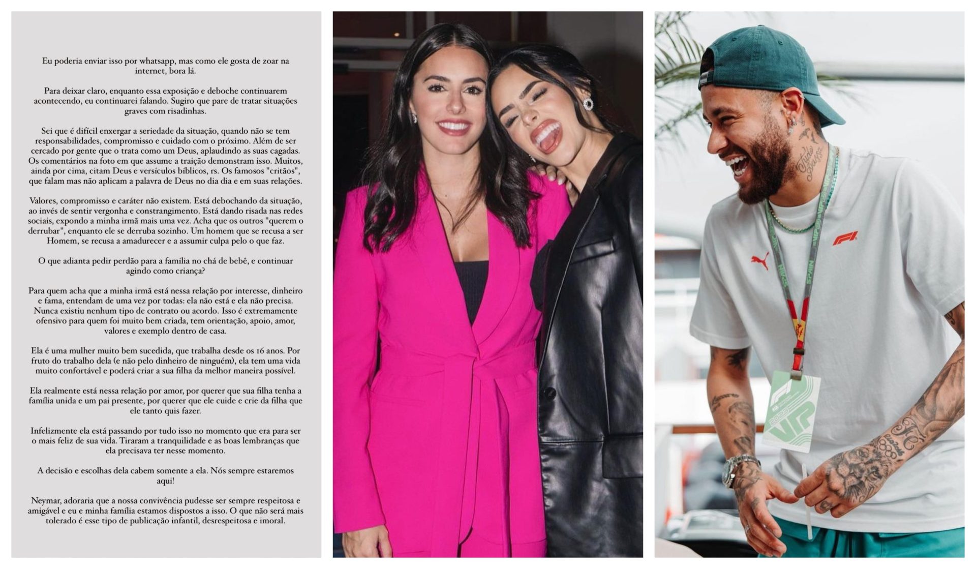 Cunhada de Neymar lançou "textão" com críticas ao craque nas redes sociais - Foto: Reprodução/Instagram @bibiancardi @neymarjr