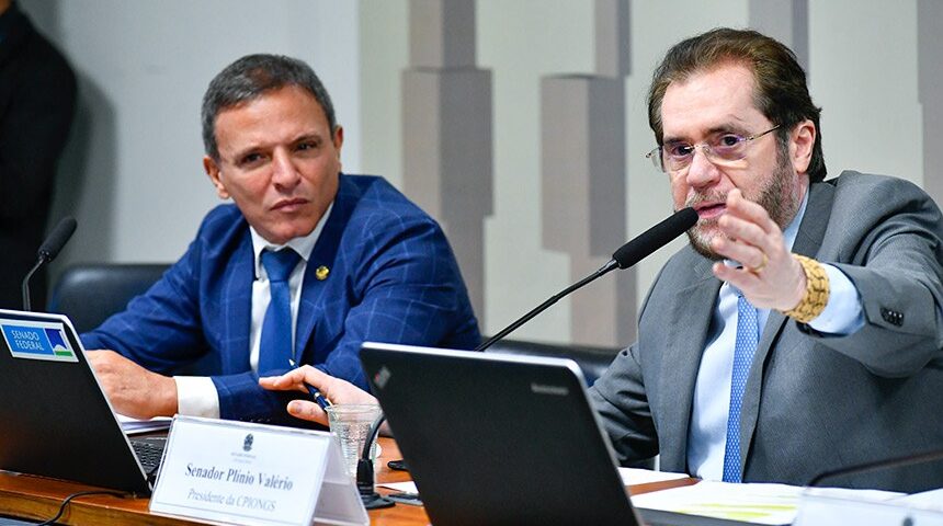 Presidente da CPI das ONGs Senador Plínio Valério (PSDB-AM) e relator, Marcio Bittar (União-AC) - Foto: Geraldo Magela/Agência Senado