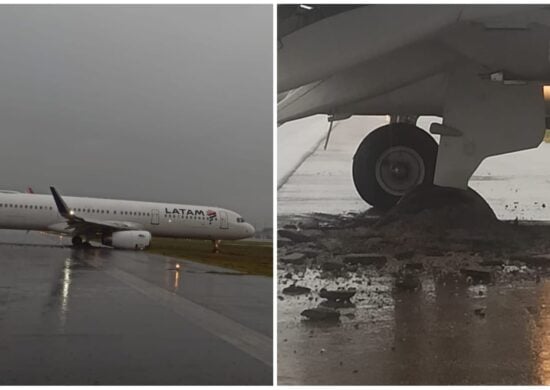 O avião ficou atravessado na pista de pouso - Foto: Reprodução/Twitter/@raphaelfaraco