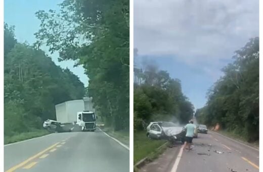 Batida entre carro e caminhão ocorreu neste domingo (30) - Foto: Reprodução/WhatsApp