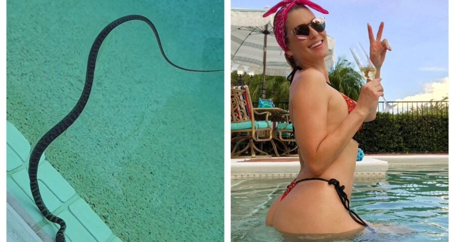 Após retirar cobra, Lívia curtiu banho de piscina - Foto: Reprodução/Instagram @liviaandradereal