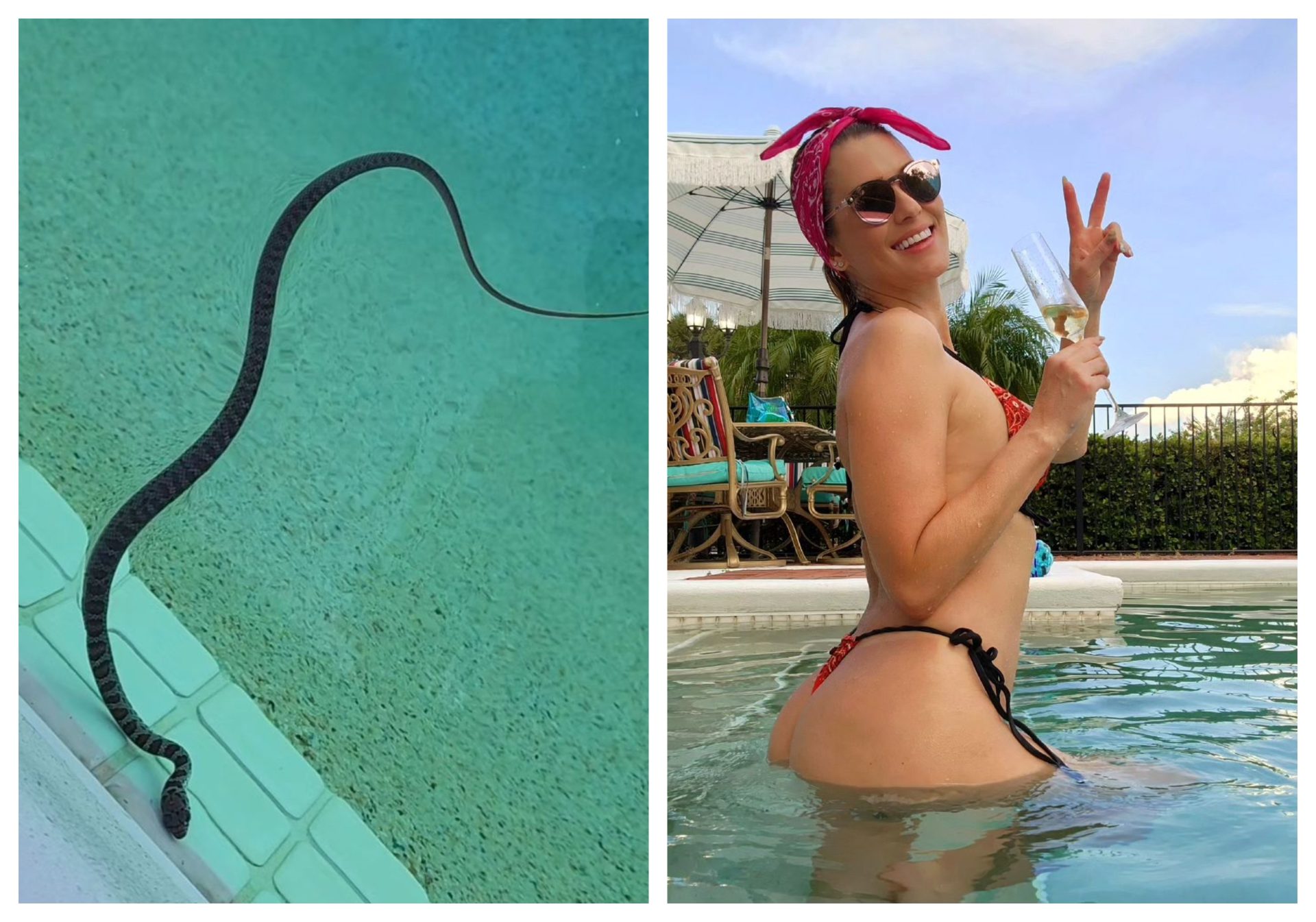 Após retirar cobra, Lívia curtiu banho de piscina - Foto: Reprodução/Instagram @liviaandradereal