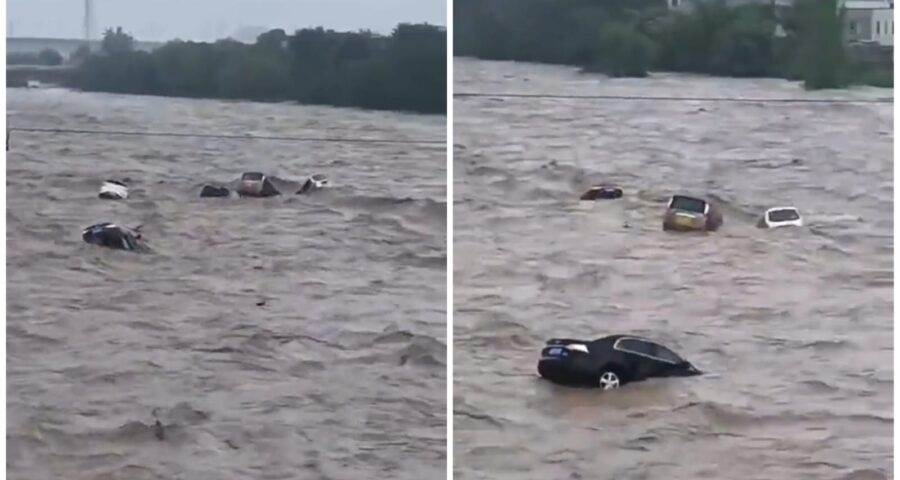 Regiões da China sofrem com as fortes chuvas provocadas por um tufão - Foto: Reprodução/Twitter/@ichequei