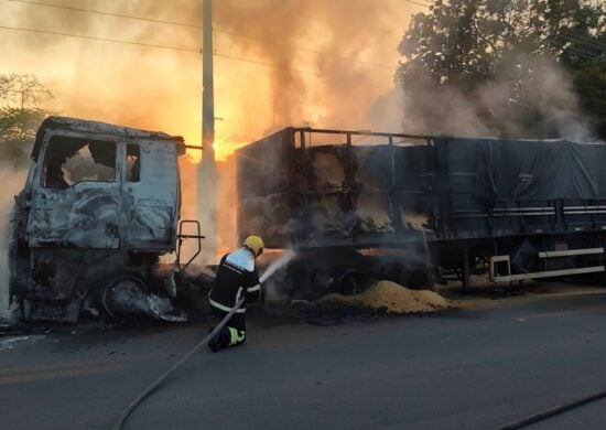 Bombeiros apagaram as chamas da carreta na tarde de terça-feira (23) - Foto: Divulgação/CBMAM