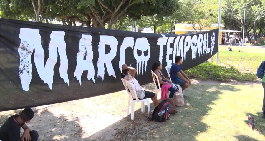 Conselho Indígena de Roraima realiza mobilização contra marco temporal em RR - Foto: Band Roraima/Reprodução