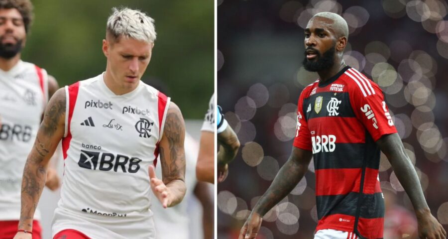 Gerson e Varela discutem durante treino e trocam socos - Fotos: Reprodução/ Gilvan de Souza/Flamengo