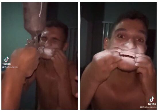 Com bom humor, jovem compartilhou resultado da pintura dos dentes nas redes sociais - Foto: Reprodução/TikTok @naiksonferreira