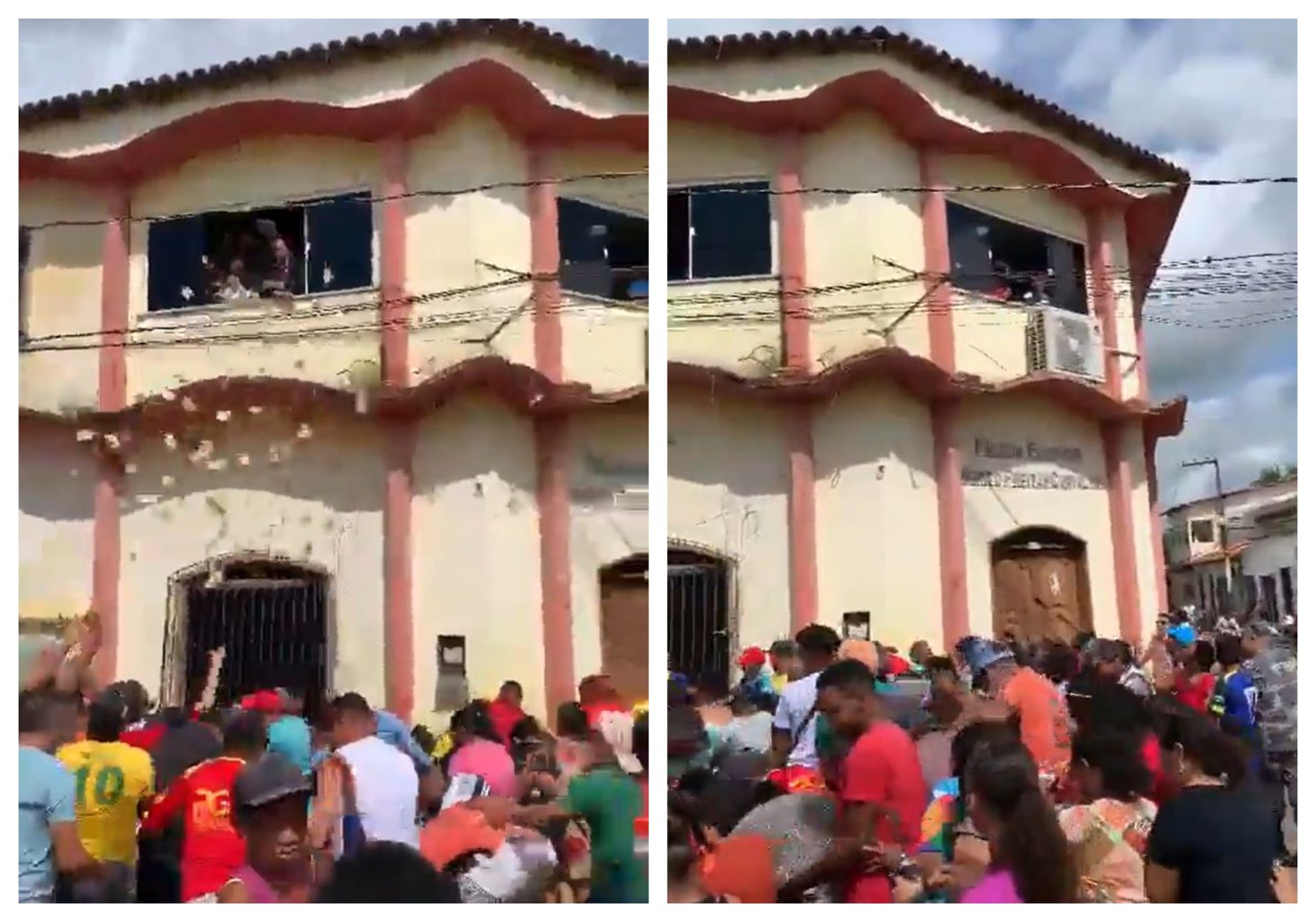 Populares lutam pelas cédulas lançadas pela janela da Câmara - Foto: Reprodução/WhatsApp