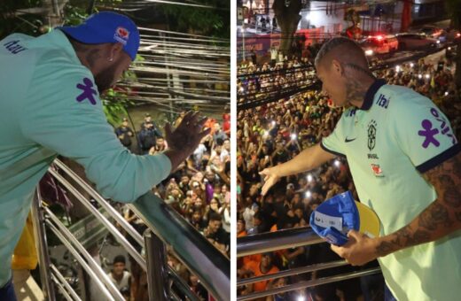 Jogadores da Seleção Brasileira recepcionam torcida em frente ao Hotel - Foto: Reprodução/ CBF