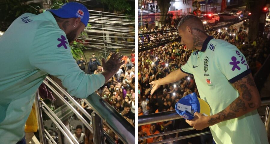 Jogadores da Seleção Brasileira recepcionam torcida em frente ao Hotel - Foto: Reprodução/ CBF