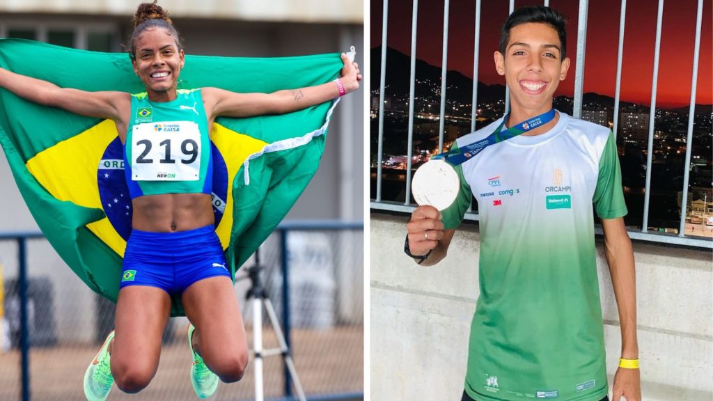 Mirelle e Vinícius conquistaram o título na modalidade dos 3.000 m com obstáculos no Brasileiro Sub-23 - Foto: Reprodução/ X @EsporteGovBR/ Instagram @go_vinicarvalho