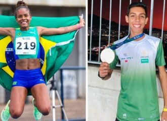 Mirelle e Vinícius conquistaram o título na modalidade dos 3.000 m com obstáculos no Brasileiro Sub-23 - Foto: Reprodução/ X @EsporteGovBR/ Instagram @go_vinicarvalho