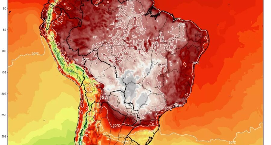 Foto das massas de ar quente na atmosfera, segundo o MetSul - Foto: Divulgação/MetSul