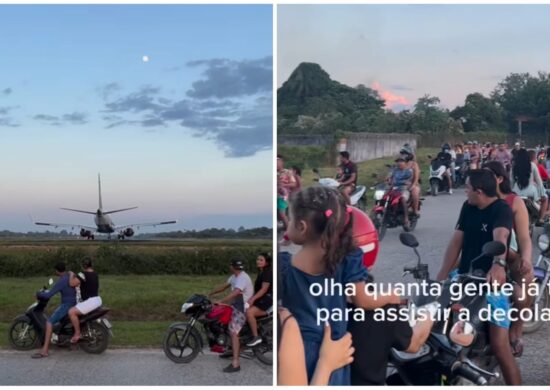 Moradores se reúnem para ver decolagem em aeroporto de Tabatinga-AM - Foto: Reprodução/Instagram/@isabelle.vdc