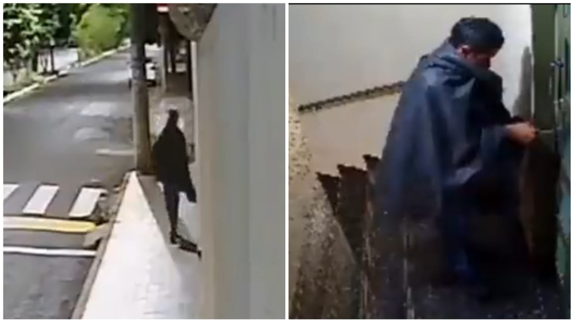Homem usava disfarce de saco de lixo até a rua ficar sem movimento - Foto: Reprodução/Vídeo