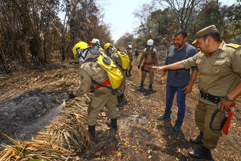 Combate às queimadas em Iranduba contam com militares do Amazonas e agentes federais - Foto: Arthur Castro/Secom