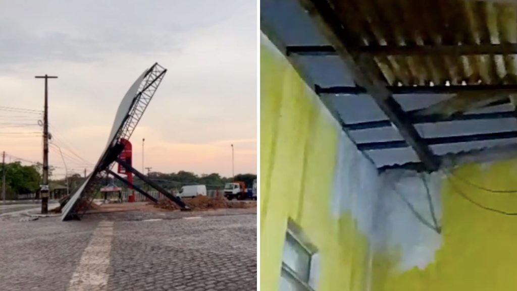 Tempestade em Boa Vista derruvou estrutura de posto de combustíveis e destelhou casas - Foto: Reprodução/WhatsApp