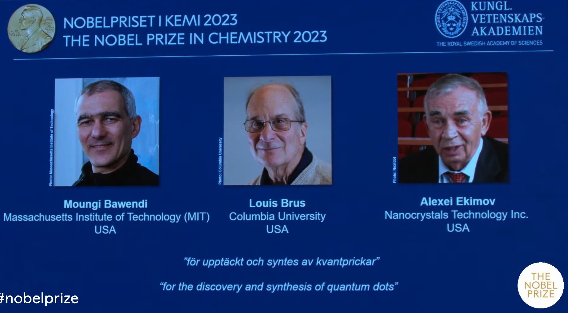 Nobel de Química vai para trio reconhecido por pesquisas sobre nanopartículas