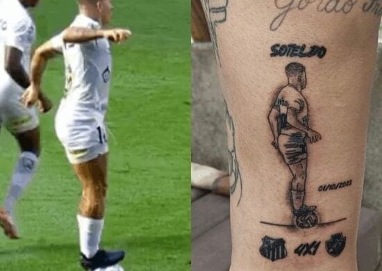 A torcedora do Santos, Carla Roberta fez tatuagem de lance polêmico, no jogo contra o Vasco - Foto: Reprodução/ Instagram @carlacabralcosta