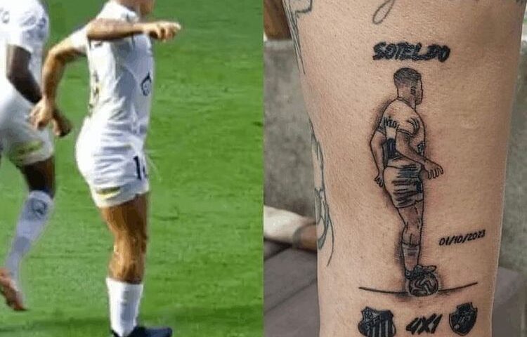 A torcedora do Santos, Carla Roberta fez tatuagem de lance polêmico, no jogo contra o Vasco - Foto: Reprodução/ Instagram @carlacabralcosta