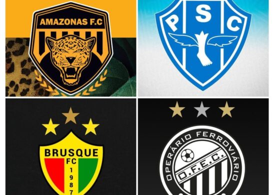 Amazonas FC, Paysandu, Brusque e Operário são os novo integrantes da Série B do Brasileirão - Foto: Reprodução/ Facebook Amazonas FC/ Brusque Futebol Clube/ Paysandu/ Operário Ferroviário Esporte Clube