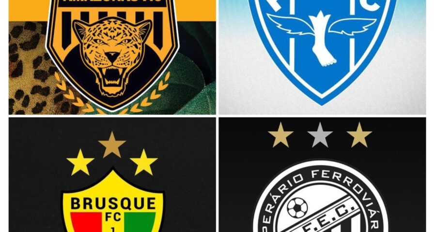 Amazonas FC, Paysandu, Brusque e Operário são os novo integrantes da Série B do Brasileirão - Foto: Reprodução/ Facebook Amazonas FC/ Brusque Futebol Clube/ Paysandu/ Operário Ferroviário Esporte Clube